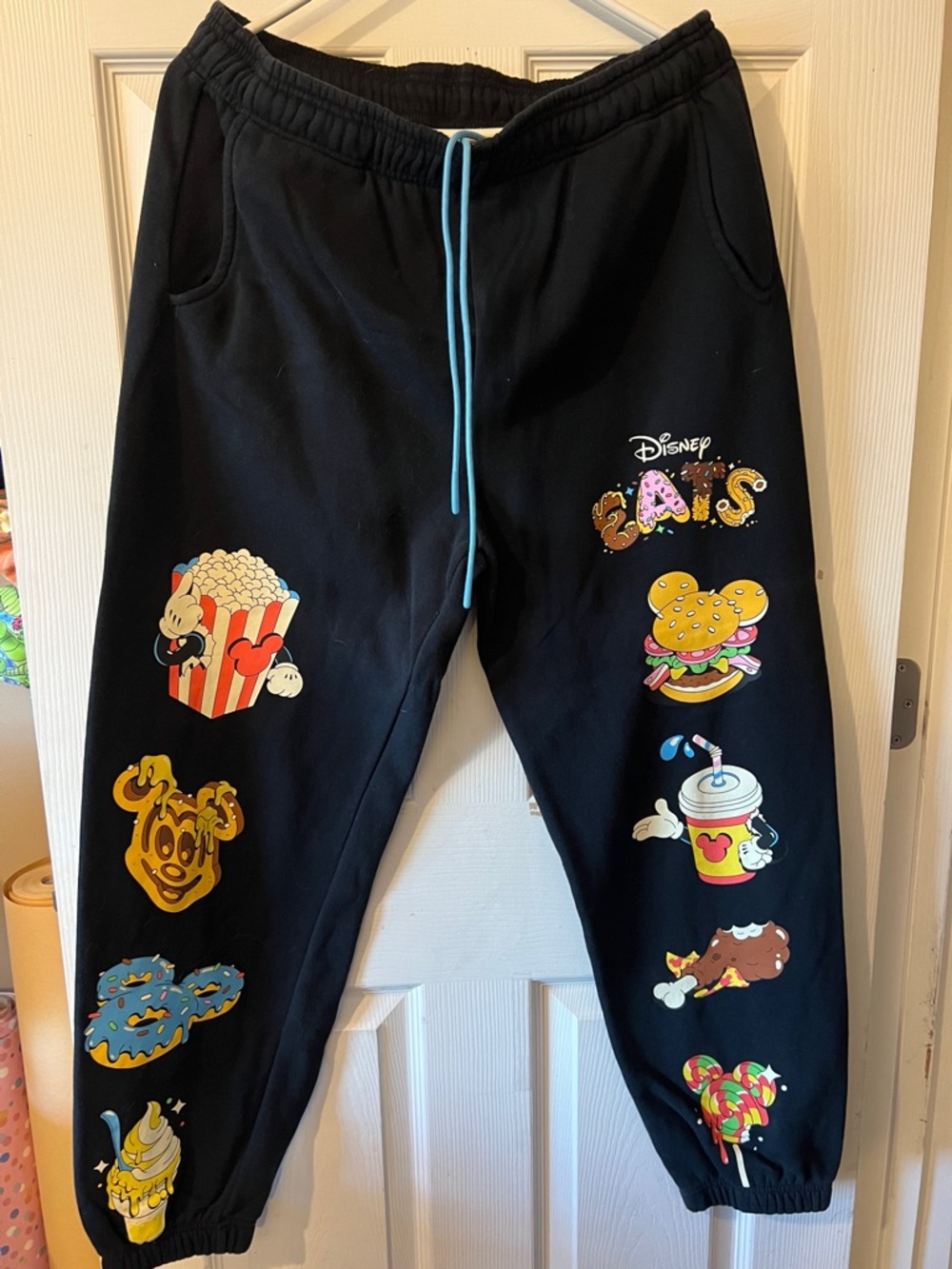 Disney World Black Joggers with Colorful Snack Graphics